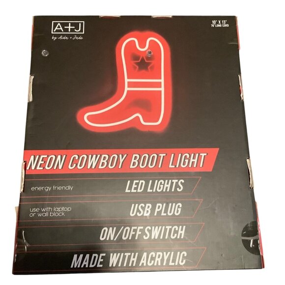 Neon Cowboy Boot Light A+J By Idea & Ink LED Red Light USB Plug Acrylic On/Off - Picture 7 of 10